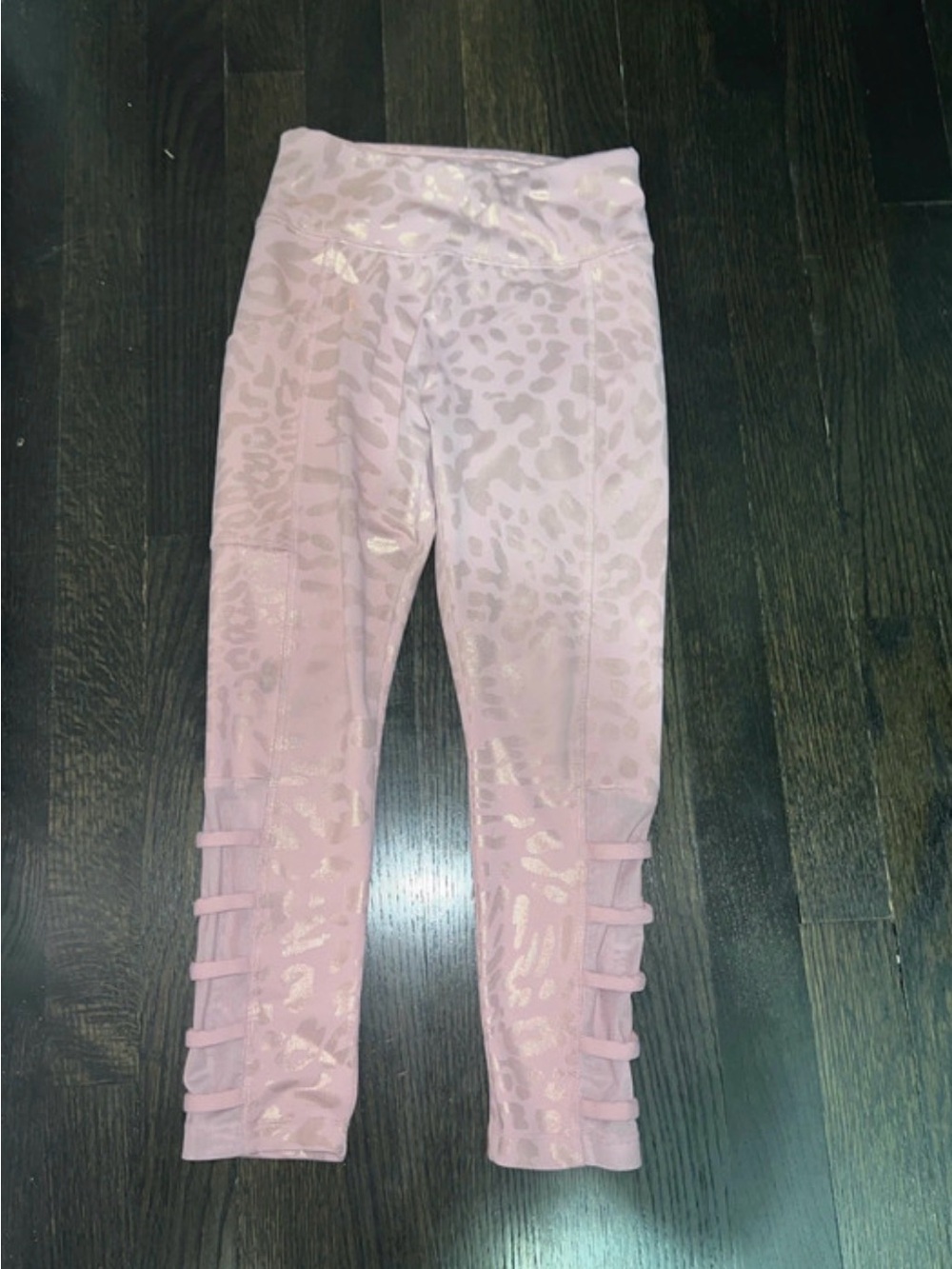 Girls' Pink cheetah-Print Active Leggings with Strappy Hem size 8